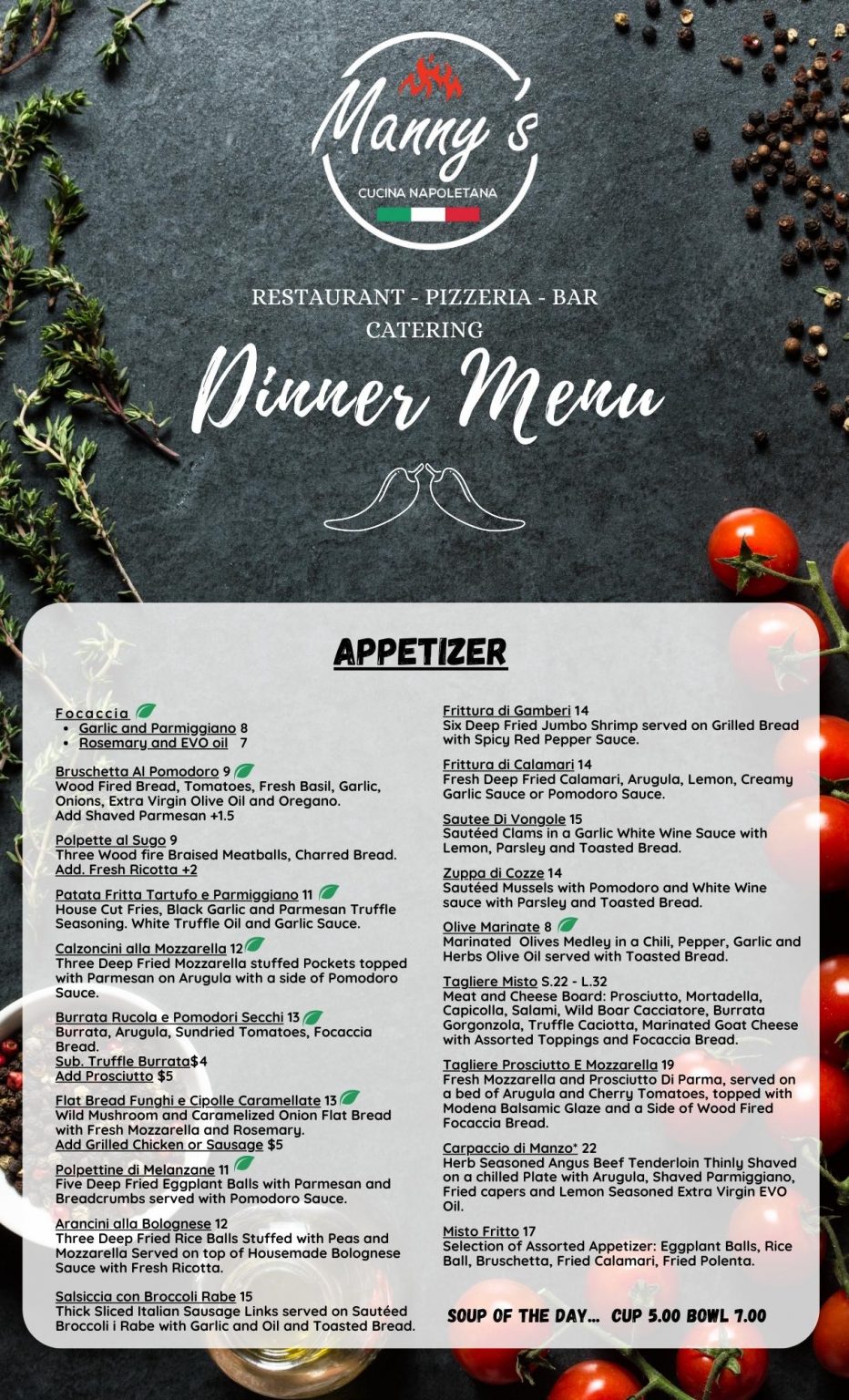 MENU Manny's Cucina Napoletana